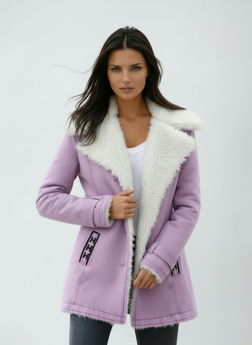 Women's Wool Blend Coat with Faux Fur Collar and Lining