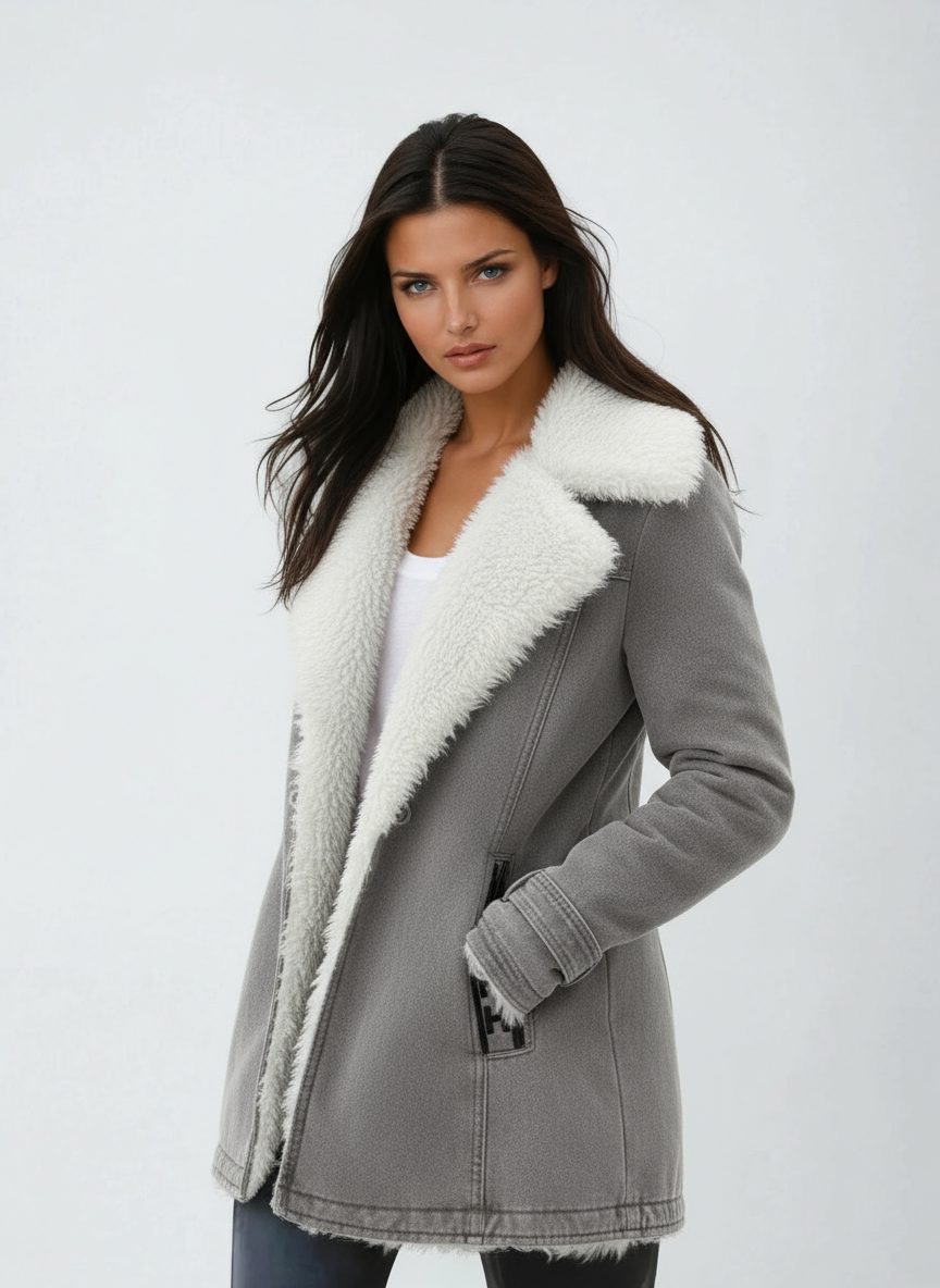 Women's Wool Blend Coat with Faux Fur Collar and Lining