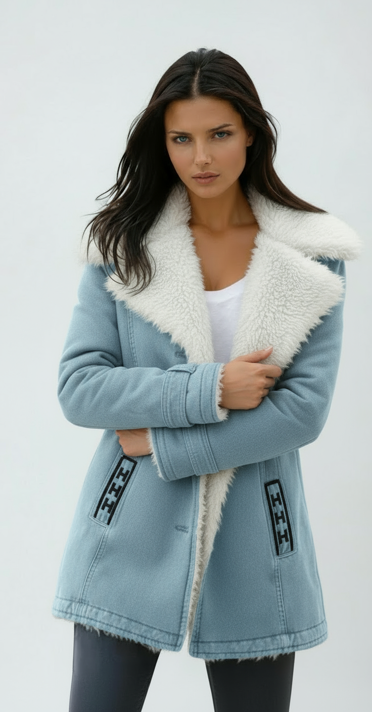 Women's Wool Blend Coat with Faux Fur Collar and Lining