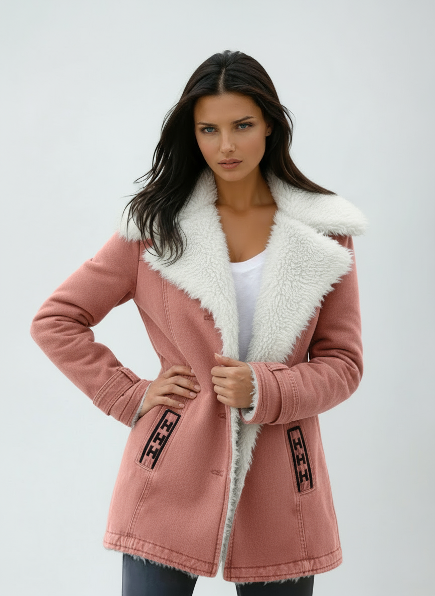 Women's Wool Blend Coat with Faux Fur Collar and Lining