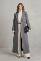Women's Long Coat with Double Breasted Front and Lapel Collar