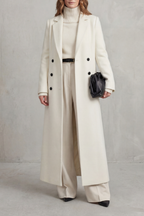 Women's Long Coat with Double Breasted Front and Lapel Collar