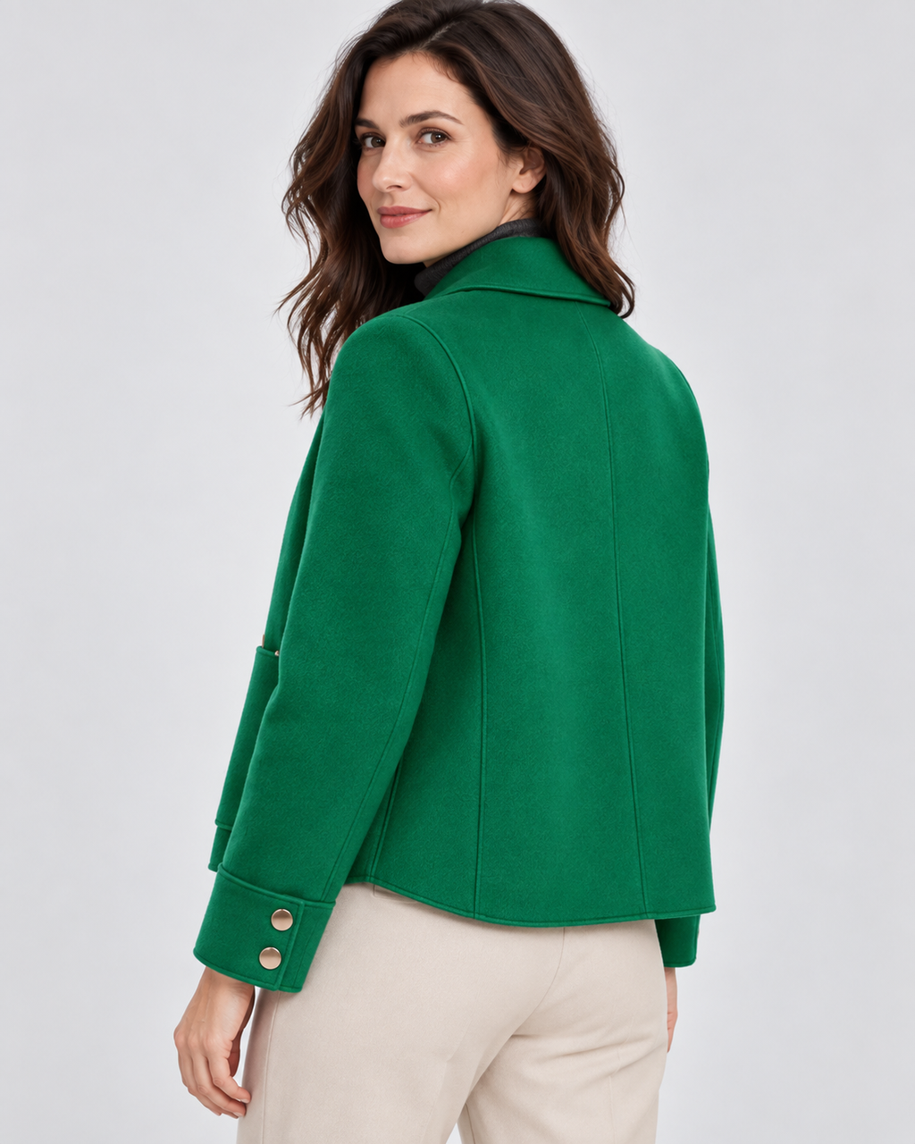 Women's Wool Blend Jacket with Collar and Button Front