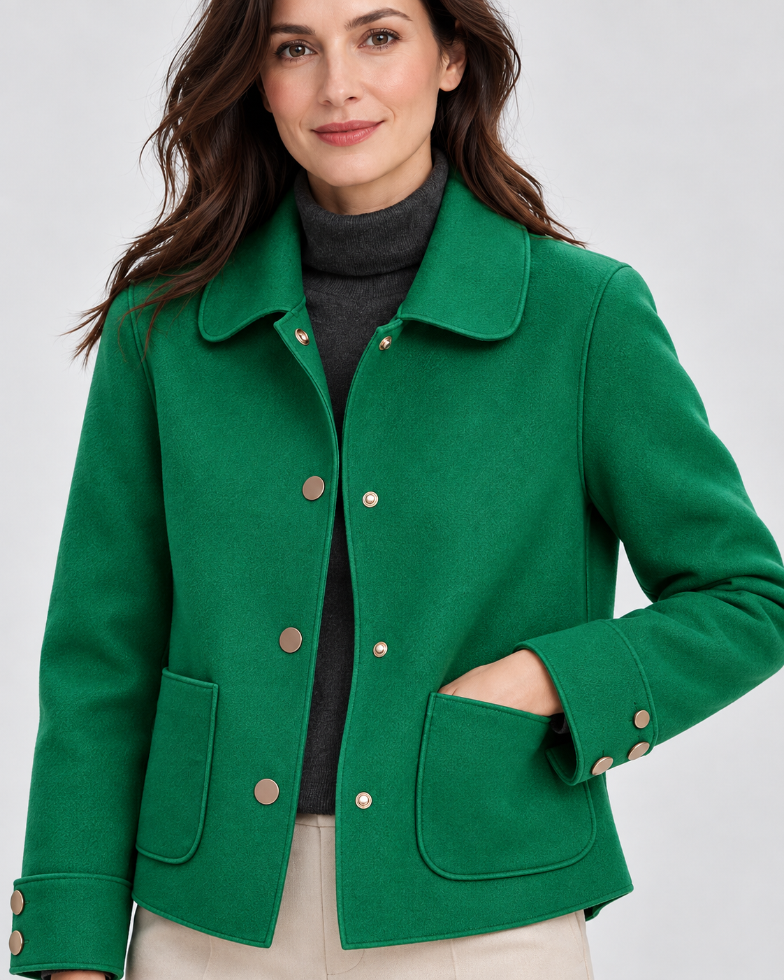Women's Wool Blend Jacket with Collar and Button Front