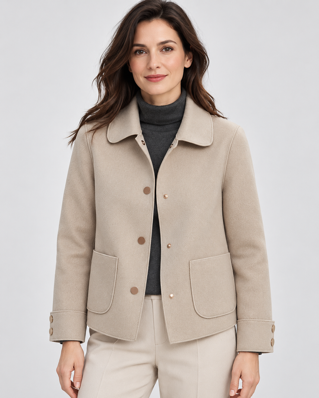 Women's Wool Blend Jacket with Collar and Button Front