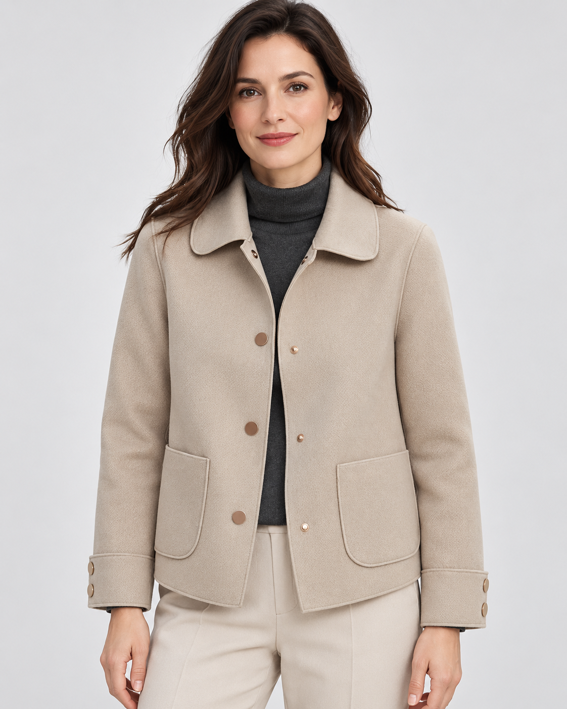 Women's Wool Blend Jacket with Collar and Button Front