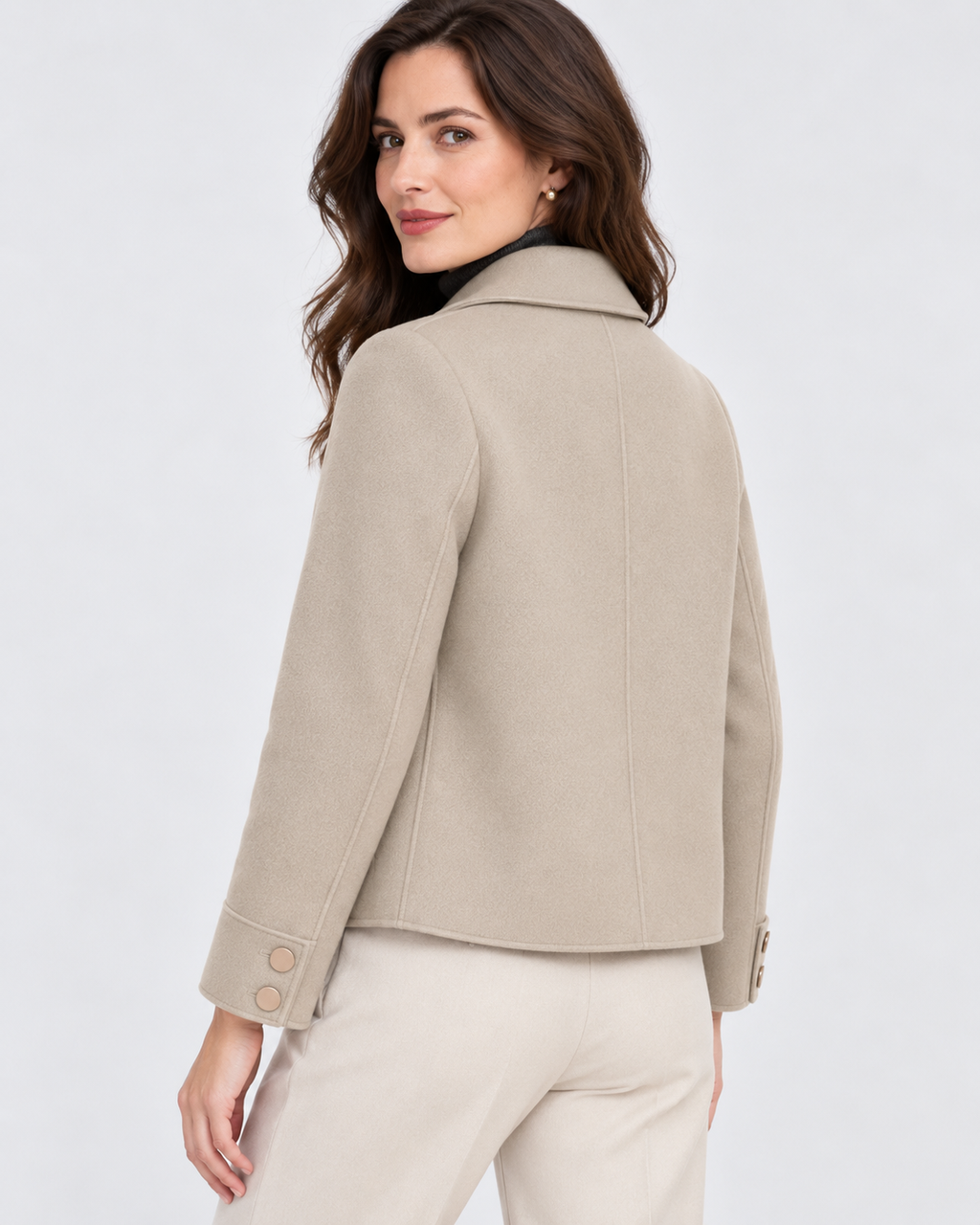 Women's Wool Blend Jacket with Collar and Button Front