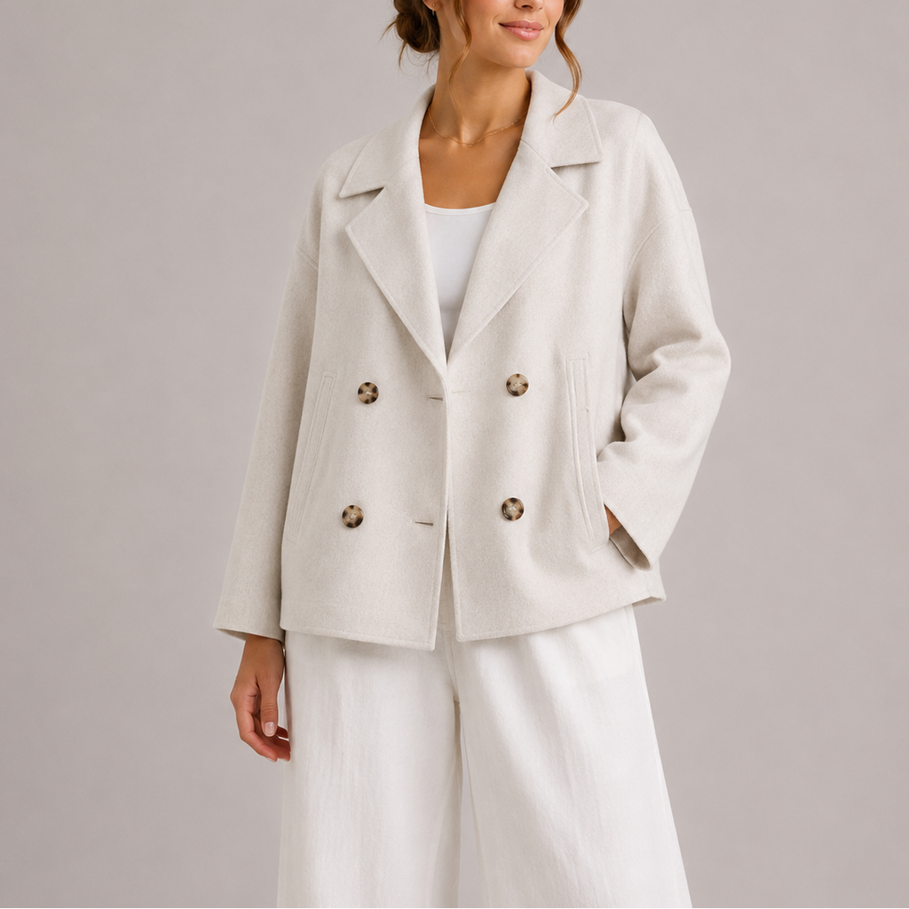 Women's double-breasted wool-blend peacoat with lapel collar