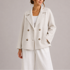 Women's double-breasted wool-blend peacoat with lapel collar