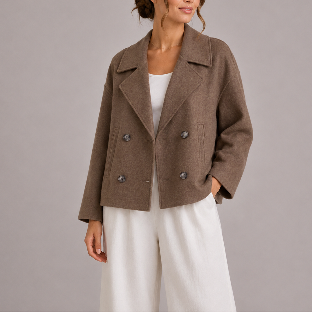 Women's double-breasted wool-blend peacoat with lapel collar