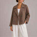 Women's double-breasted wool-blend peacoat with lapel collar