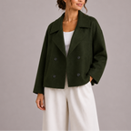 Women's double-breasted wool-blend peacoat with lapel collar