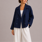 Women's double-breasted wool-blend peacoat with lapel collar