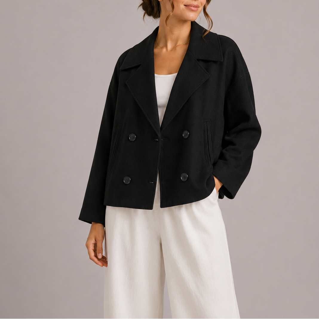 Women's double-breasted wool-blend peacoat with lapel collar