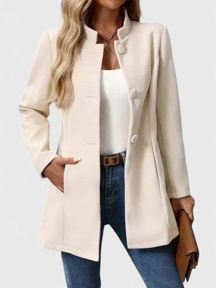 Women's Wool Blend Stand Collar Coat with Button Front and Pockets