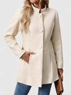 Women's Wool Blend Stand Collar Coat with Button Front and Pockets