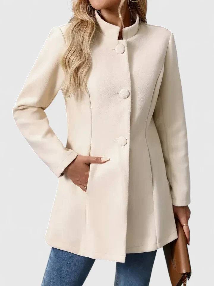 Women's Wool Blend Stand Collar Coat with Button Front and Pockets