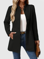 Women's Wool Blend Stand Collar Coat with Button Front and Pockets