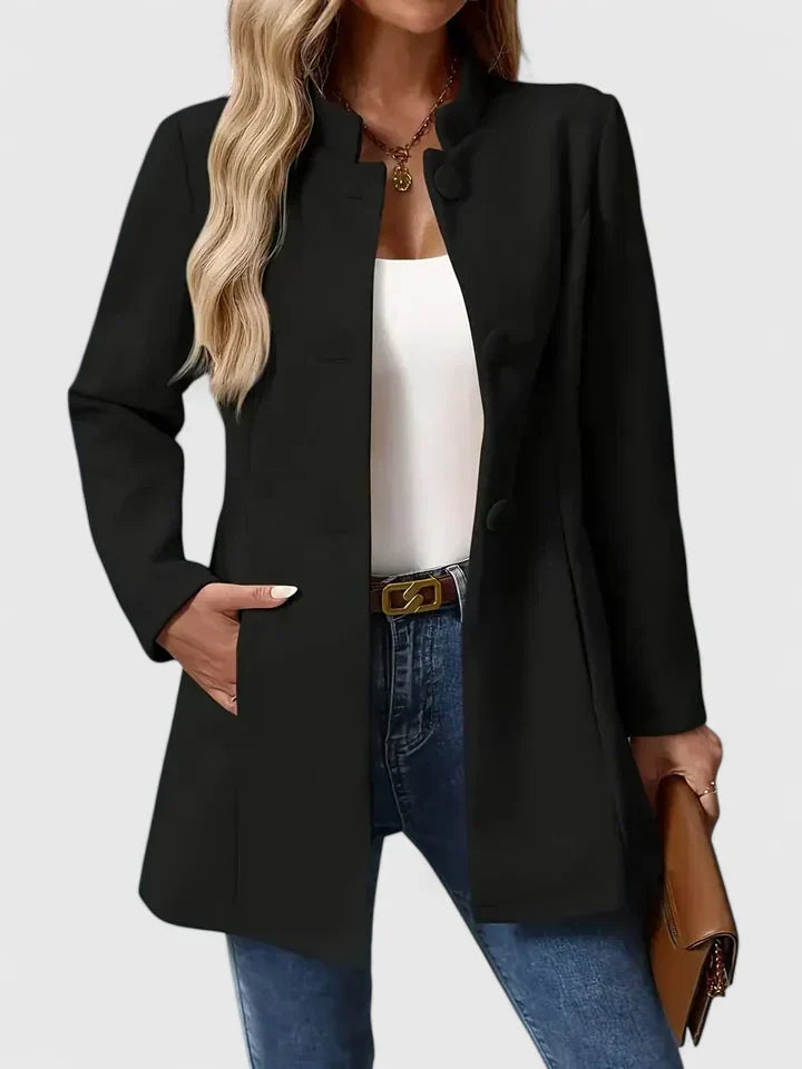 Women's Wool Blend Stand Collar Coat with Button Front and Pockets