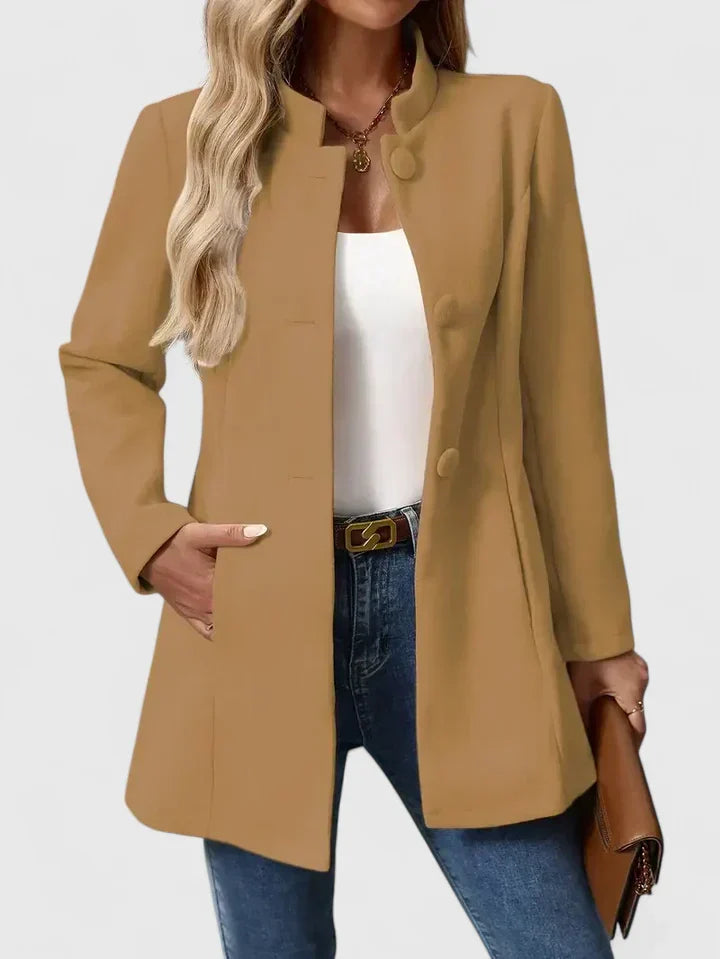 Women's Wool Blend Stand Collar Coat with Button Front and Pockets