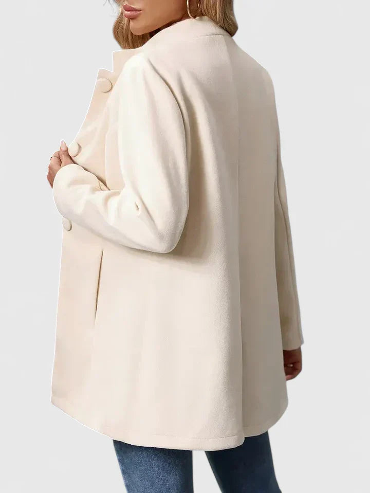 Women's Wool Blend Stand Collar Coat with Button Front and Pockets