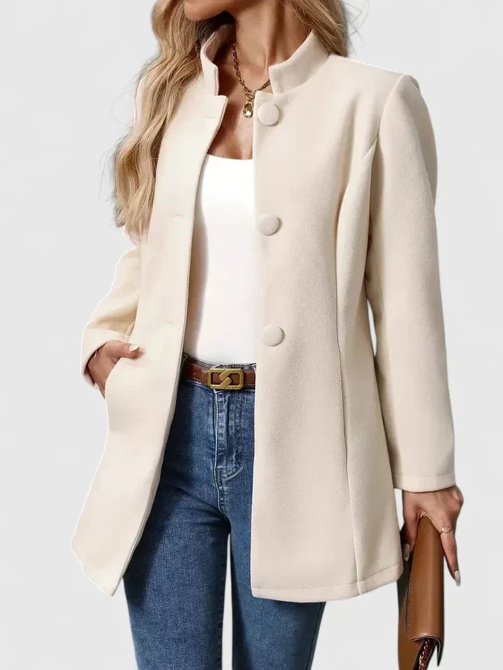 Women's Wool Blend Stand Collar Coat with Button Front and Pockets
