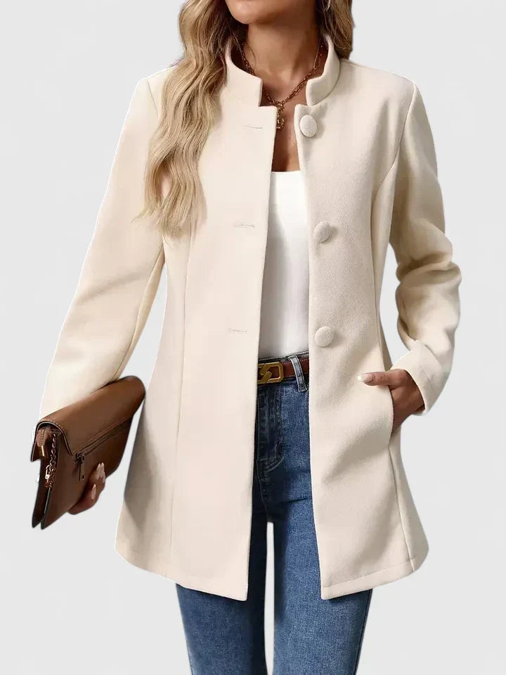 Women's Wool Blend Stand Collar Coat with Button Front and Pockets