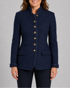 Women's stand collar button front wool-look blazer jacket