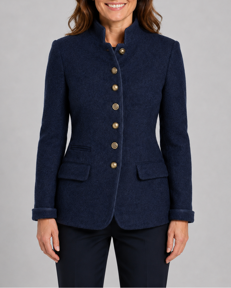 Women's stand collar button front wool-look blazer jacket