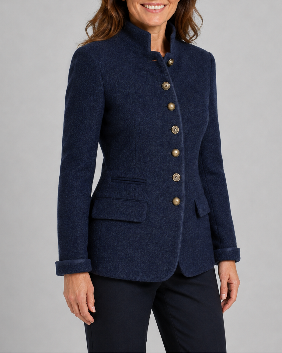 Women's stand collar button front wool-look blazer jacket