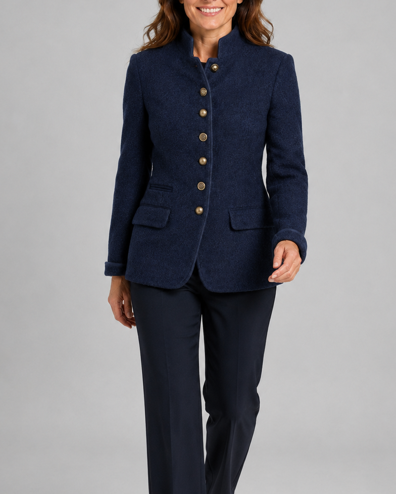 Women's stand collar button front wool-look blazer jacket