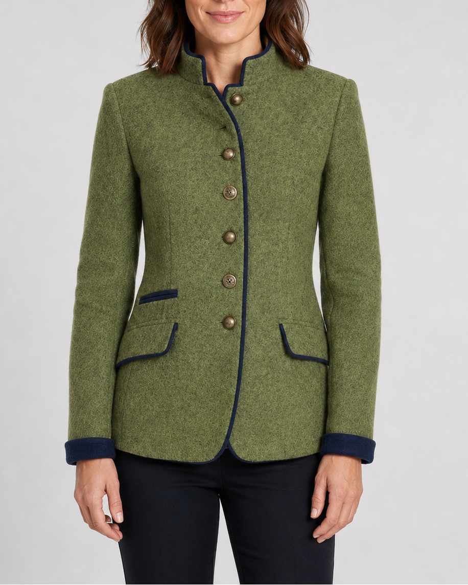 Women's stand collar button front wool-look blazer jacket