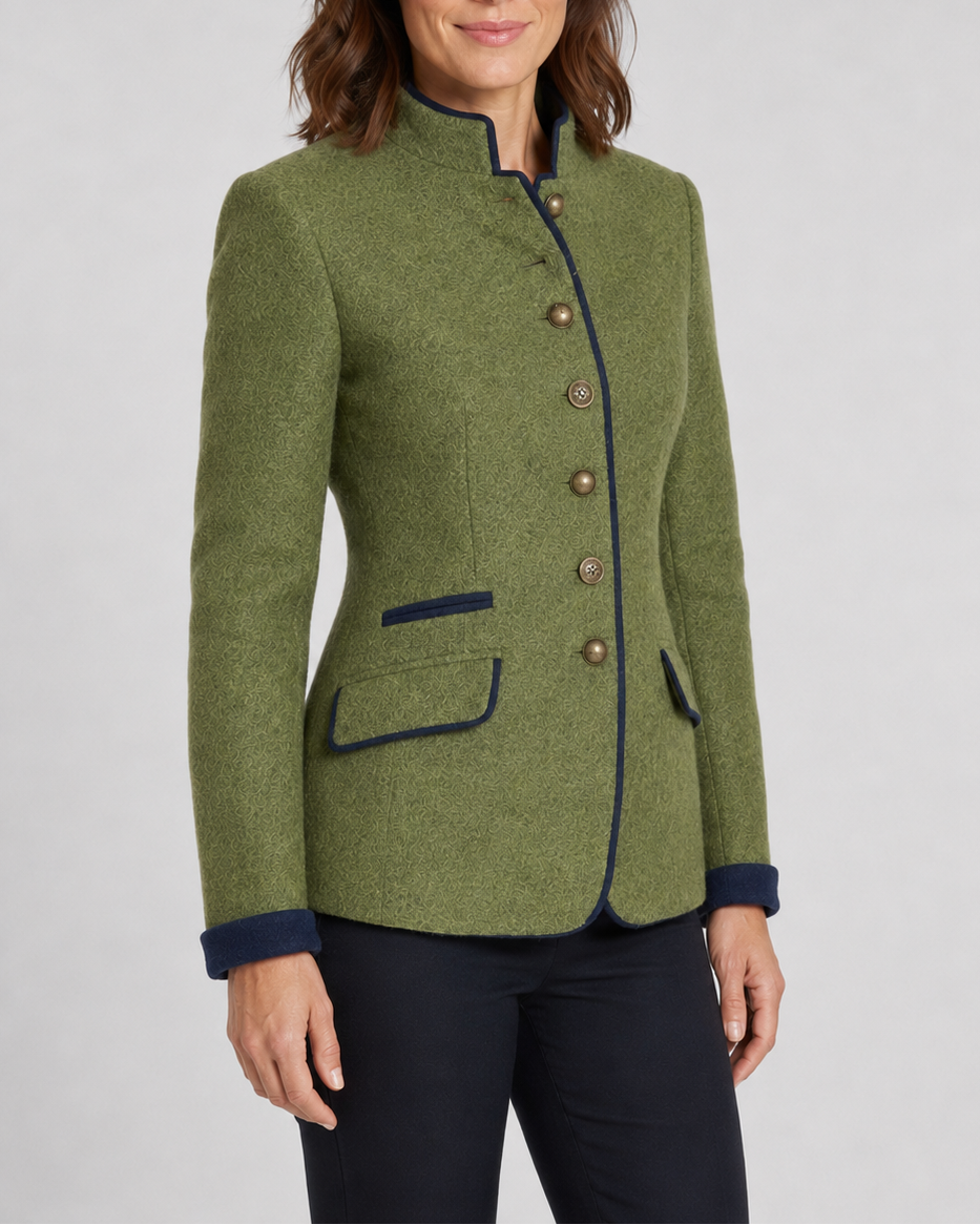 Women's stand collar button front wool-look blazer jacket