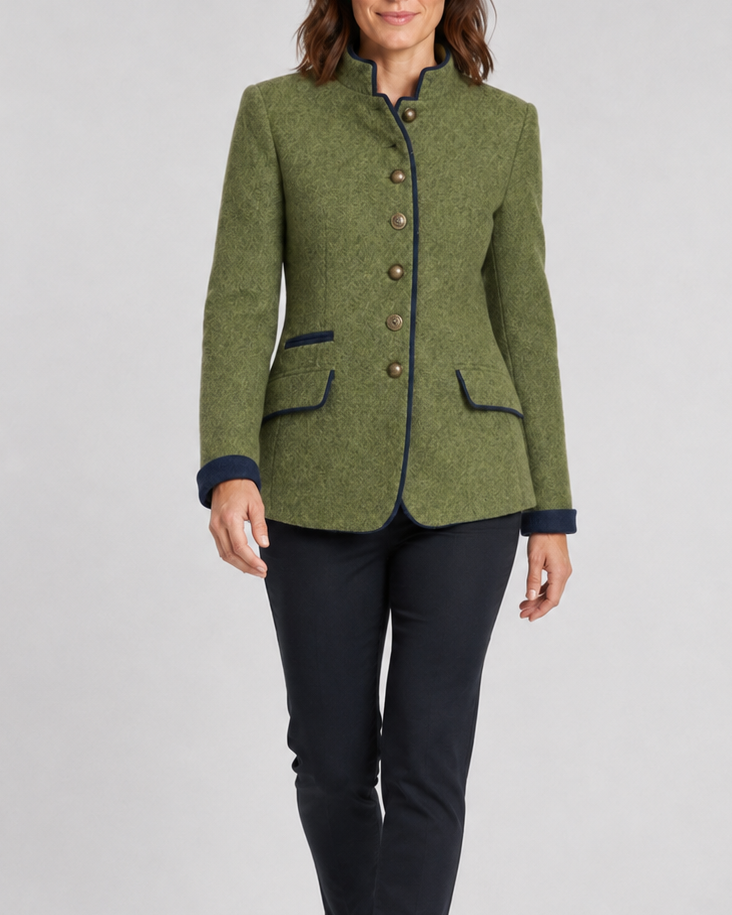 Women's stand collar button front wool-look blazer jacket