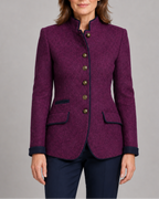 Women's stand collar button front wool-look blazer jacket