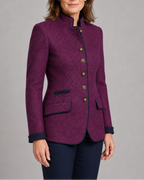 Women's stand collar button front wool-look blazer jacket