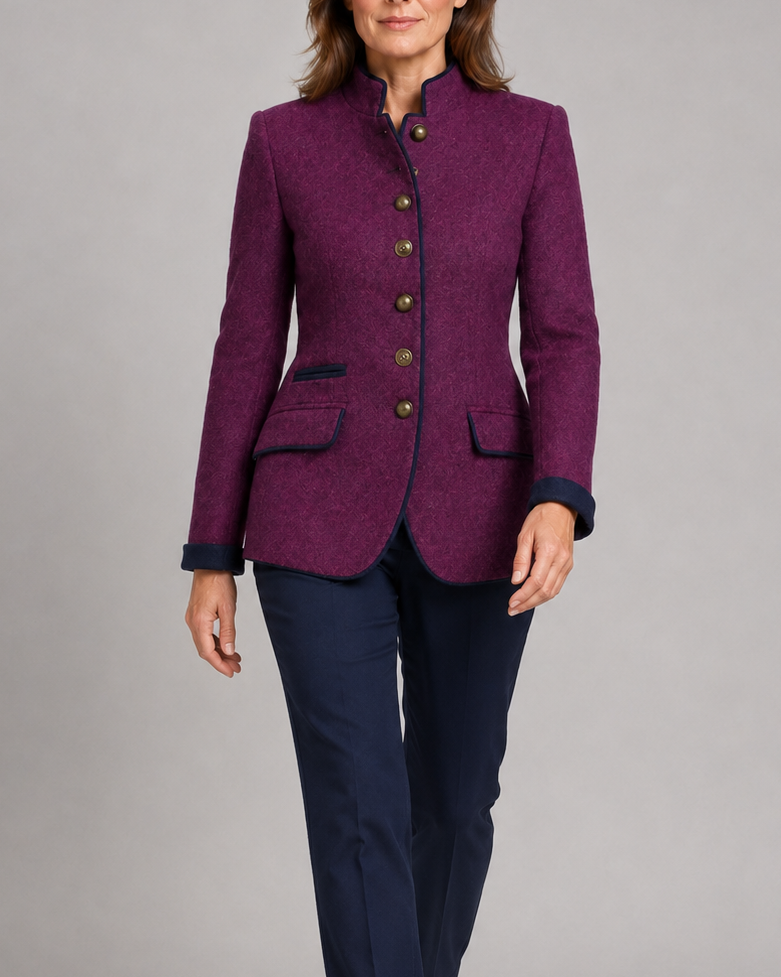 Women's stand collar button front wool-look blazer jacket