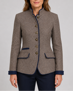 Women's stand collar button front wool-look blazer jacket