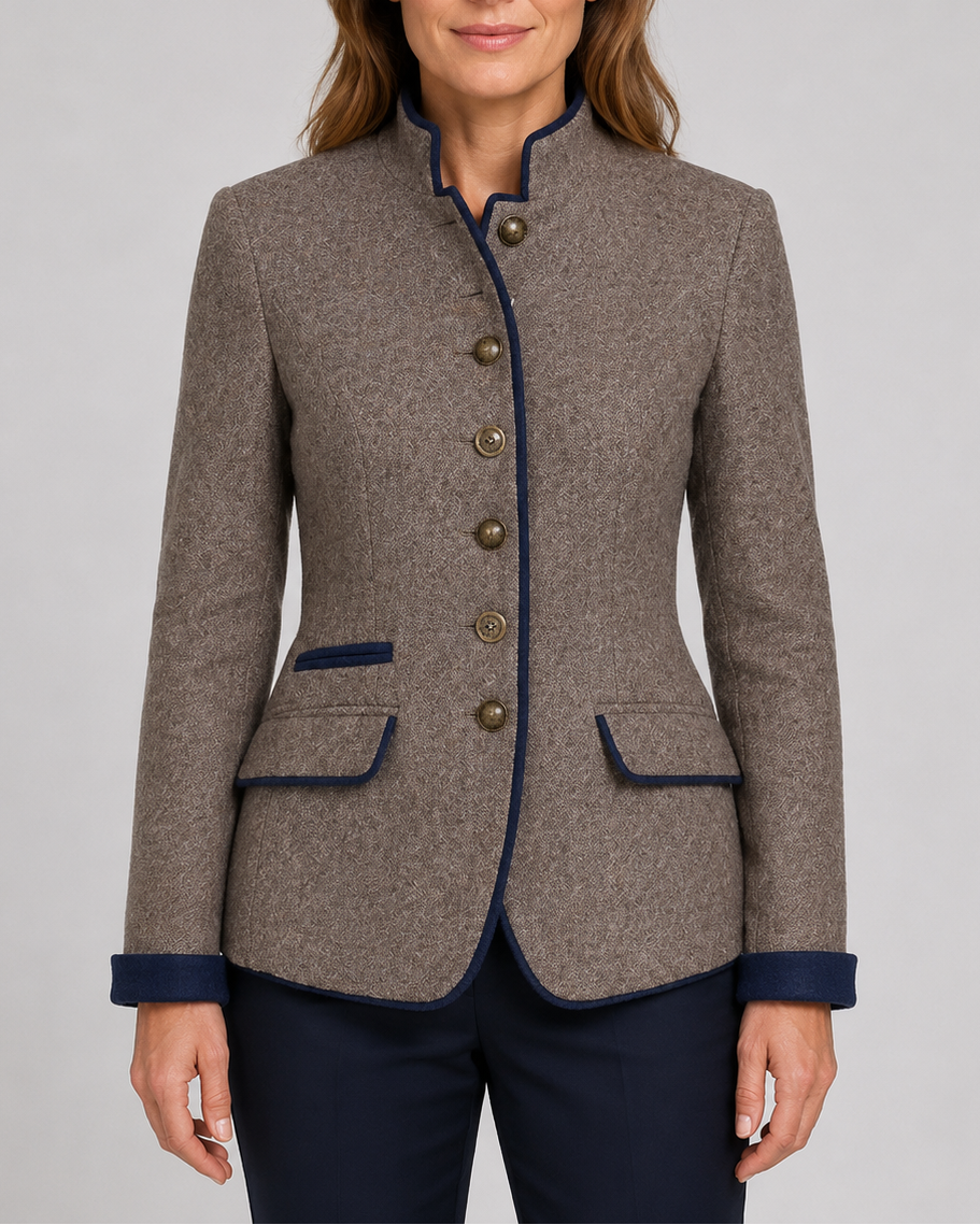Women's stand collar button front wool-look blazer jacket