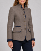 Women's stand collar button front wool-look blazer jacket