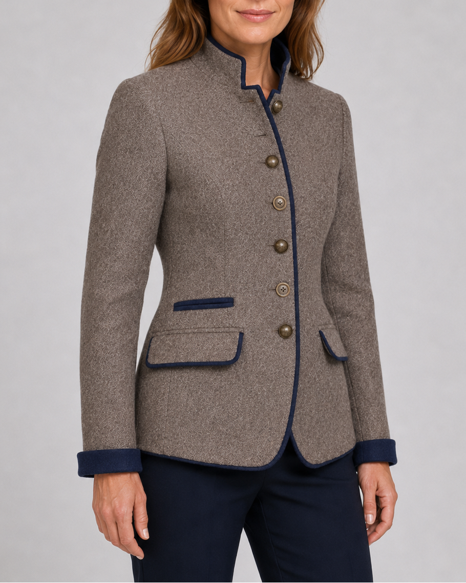 Women's stand collar button front wool-look blazer jacket