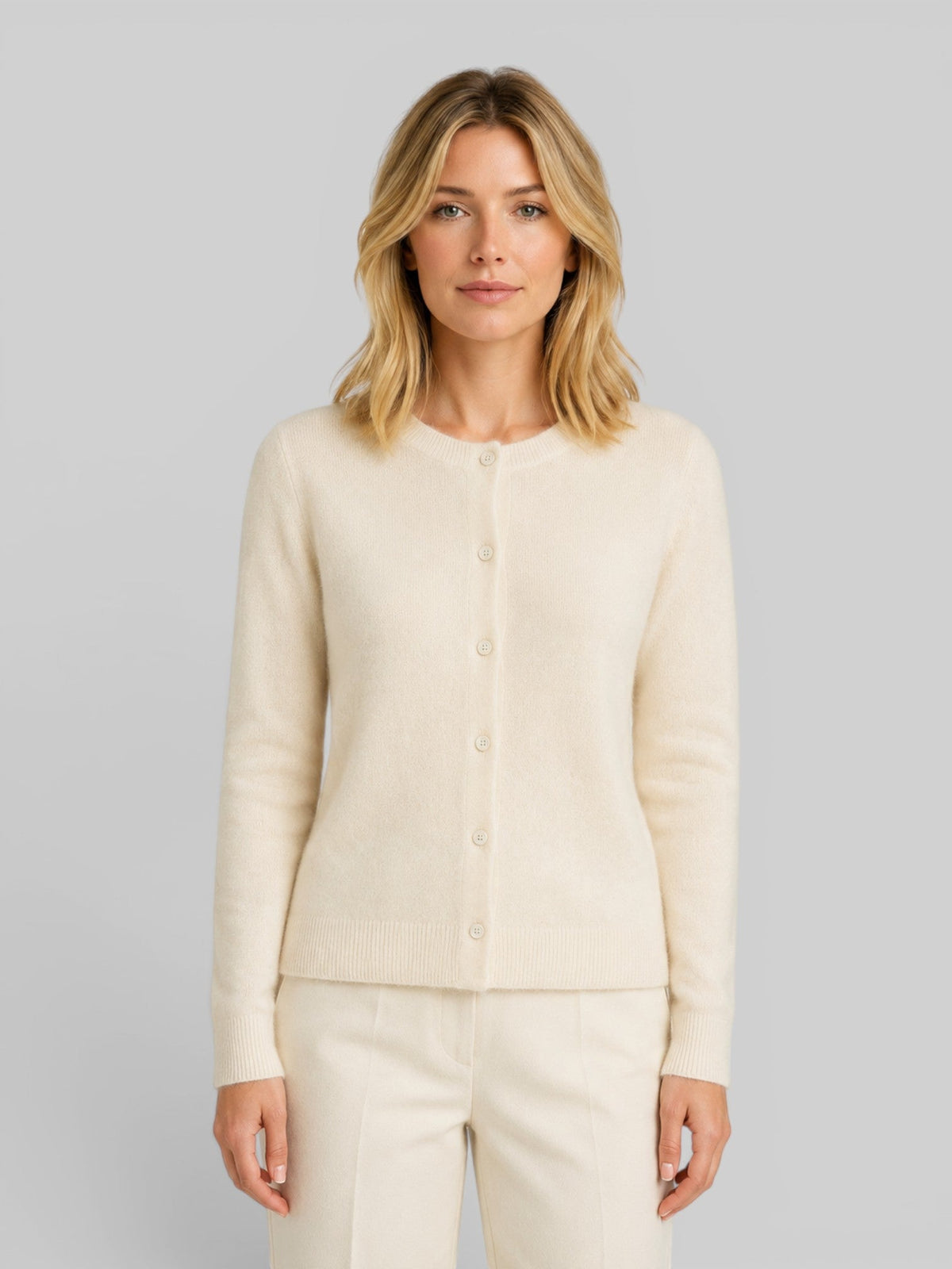 Women's Soft Knit Cardigan with Round Neck and Button Front