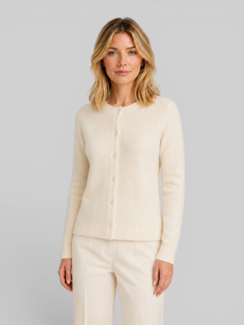 Women's Soft Knit Cardigan with Round Neck and Button Front