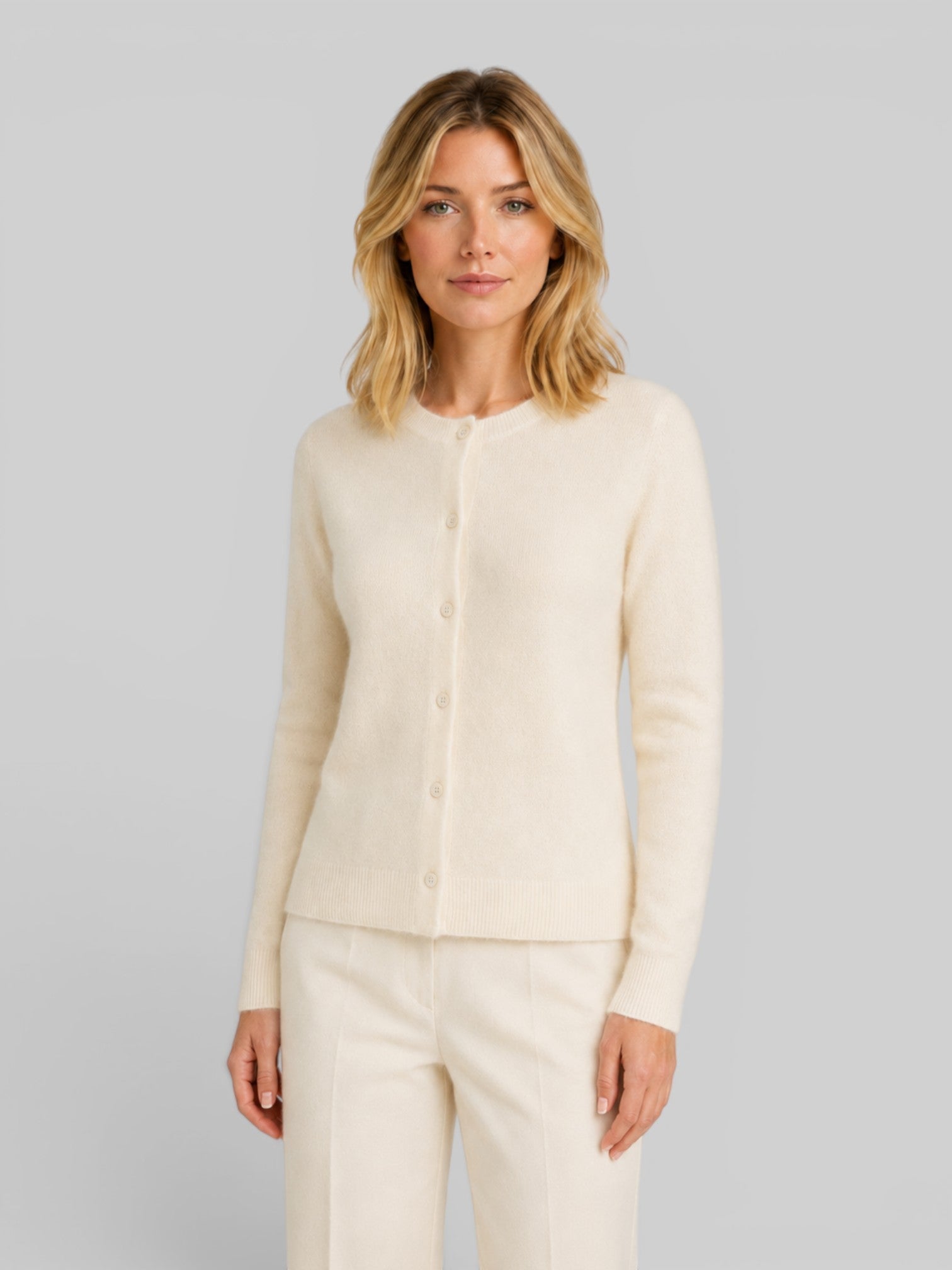 Women's Soft Knit Cardigan with Round Neck and Button Front