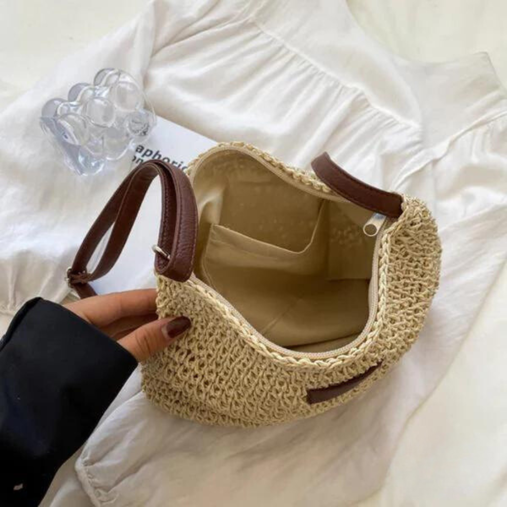 Women's Woven Straw Boho Crossbody Bag with Adjustable Strap