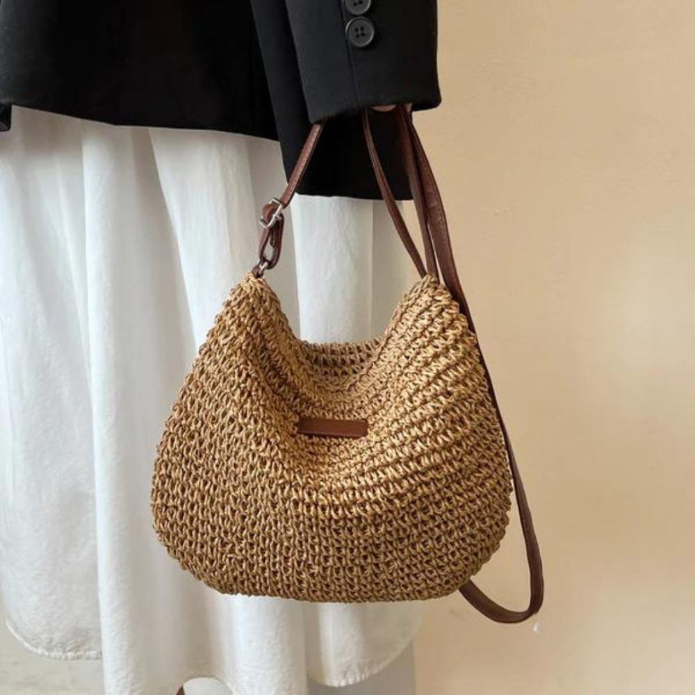 Women's Woven Straw Boho Crossbody Bag with Adjustable Strap