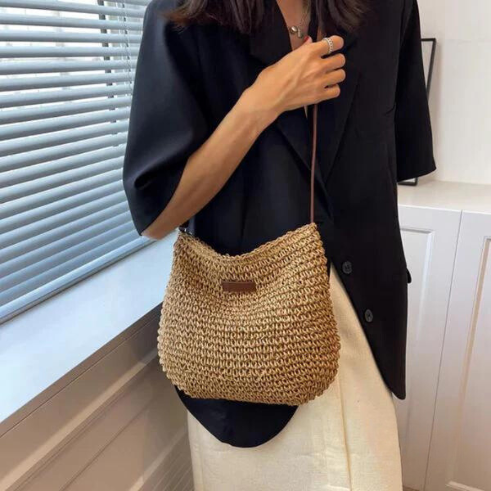 Women's Woven Straw Boho Crossbody Bag with Adjustable Strap