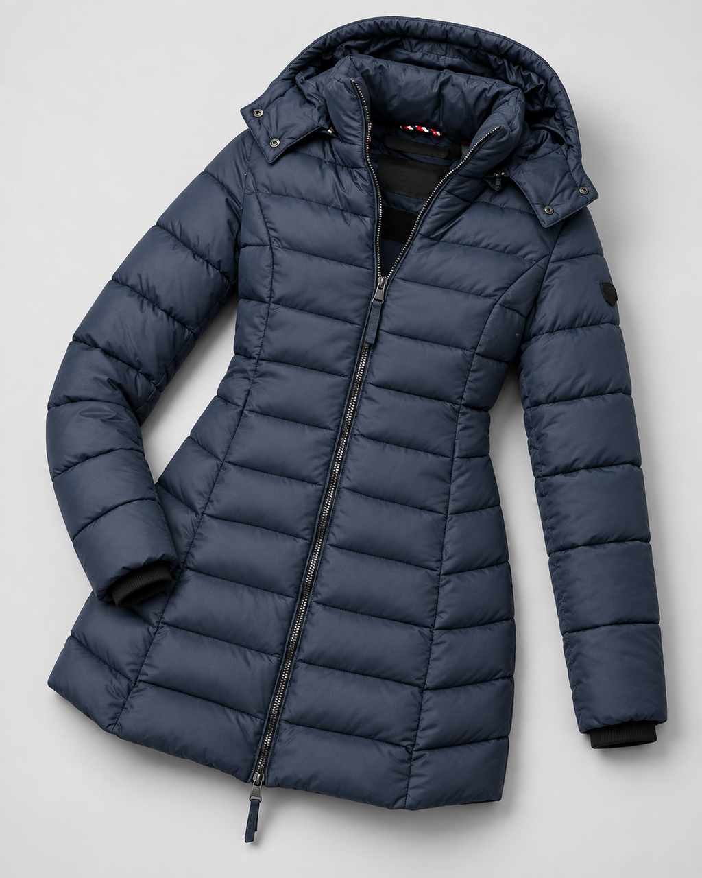 Women's Puffer Coat with Detachable Hood and Zip Front