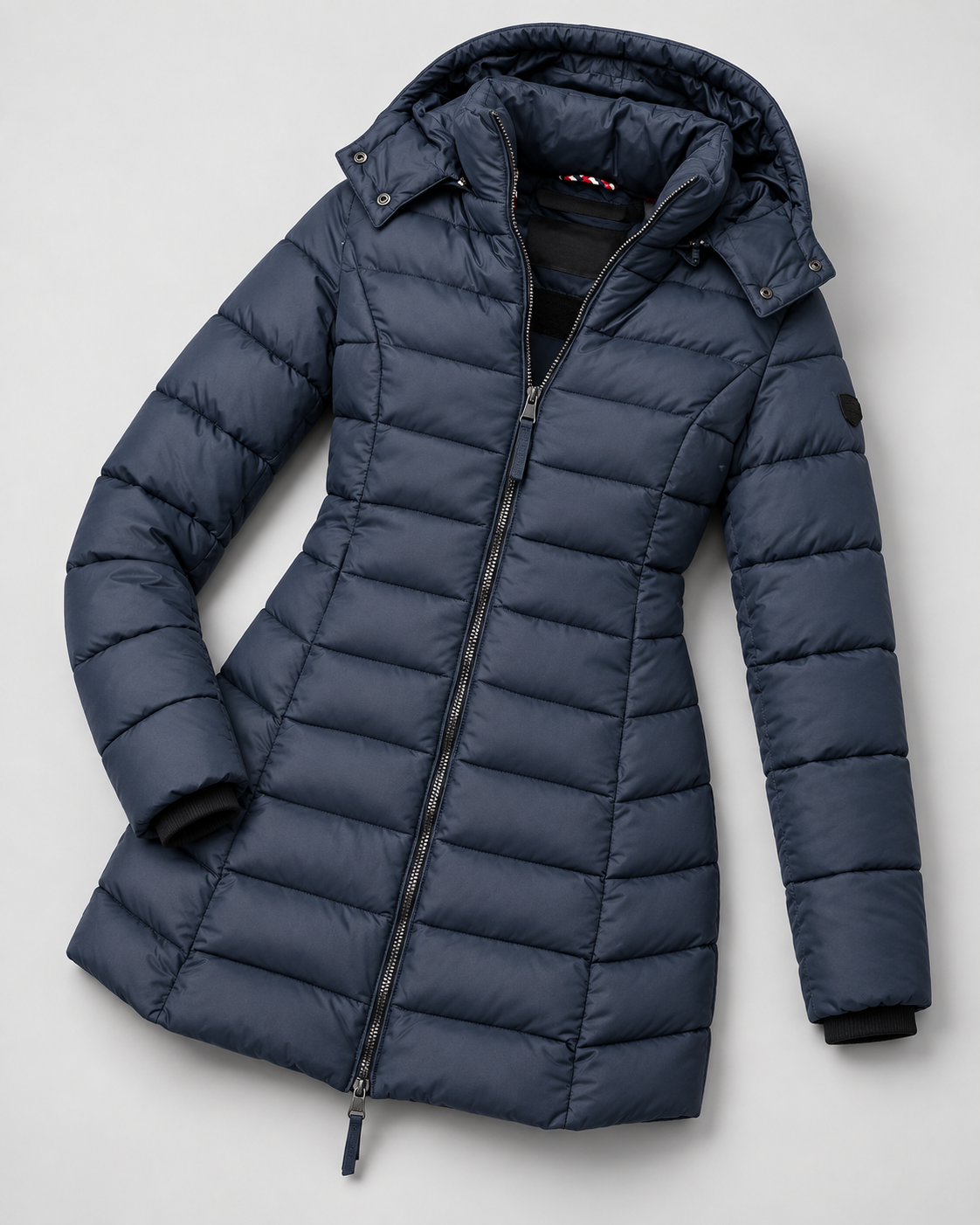Women's Puffer Coat with Detachable Hood and Zip Front
