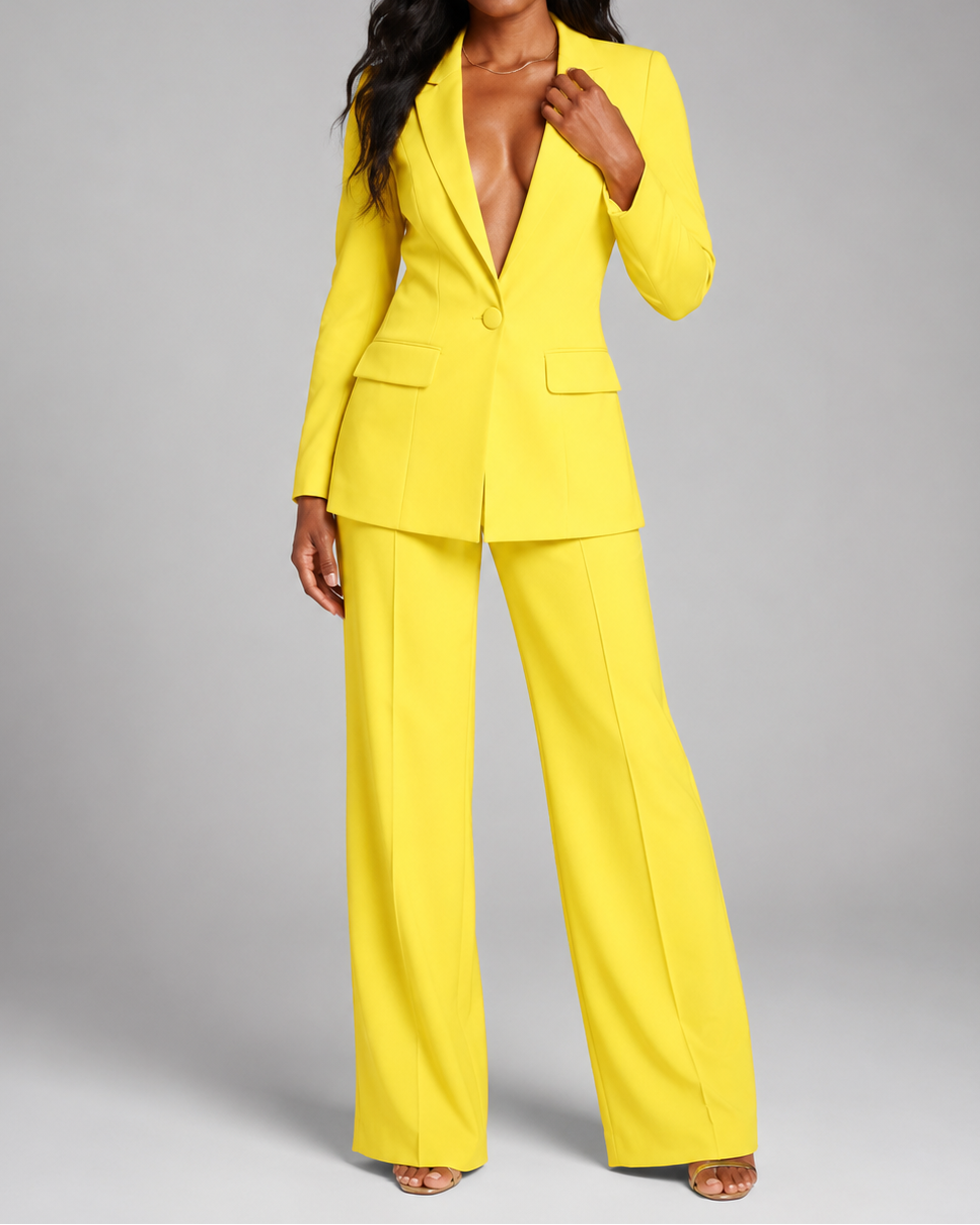 Women's Tailored Trouser Suit | Single Breasted Blazer & Wide Leg Two Piece Set